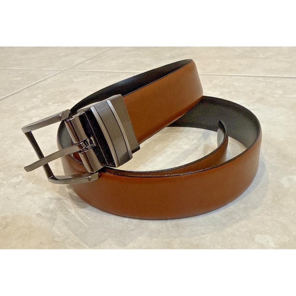 Handcrafted Italian Genuine Leather Reversible Belt Brown /Black 32/80 Gun Metal